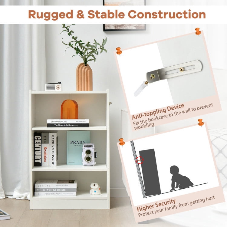 Resenkose Bookshelf,Shelf, Open Bookcase Book Shelf,Storage Shelf Unit Plant Stand,3-Tier Bookcase Open Display Rack Cabinet with Adjustable Shelves-Rustic White