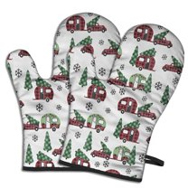 Cute Oven Mitts,White Christmas Car and Camper Pattern Oven Mitt 2-Pack Set,Kitchen Gloves for Oven,Heat Resistant Oven Mitts 7.7"x12"