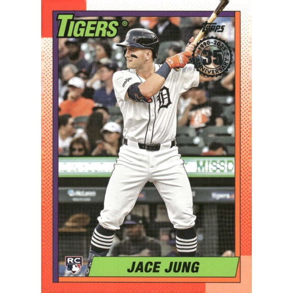 Collectible 2025 Topps 1990 Baseball #T90-55 Jace Jung RC Rookie Detroit Tigers Series 1 MLB Baseball Trading Card