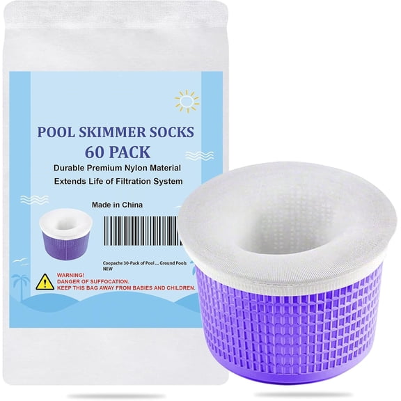 60-Pack of Pool Skimmer Socks - Filters Baskets, Skimmers Cleans Debris and Leaves for In-Ground and Above Ground Pools