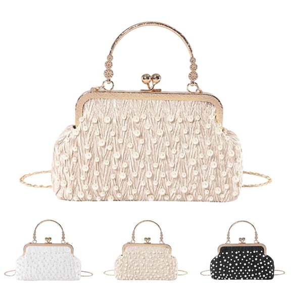 Modstep Womens Clutch Bag Fashion Pearl Handbags and Chain Shoulder Purse Ladies Wristlet Wallet for Evening Wedding Party Prom White