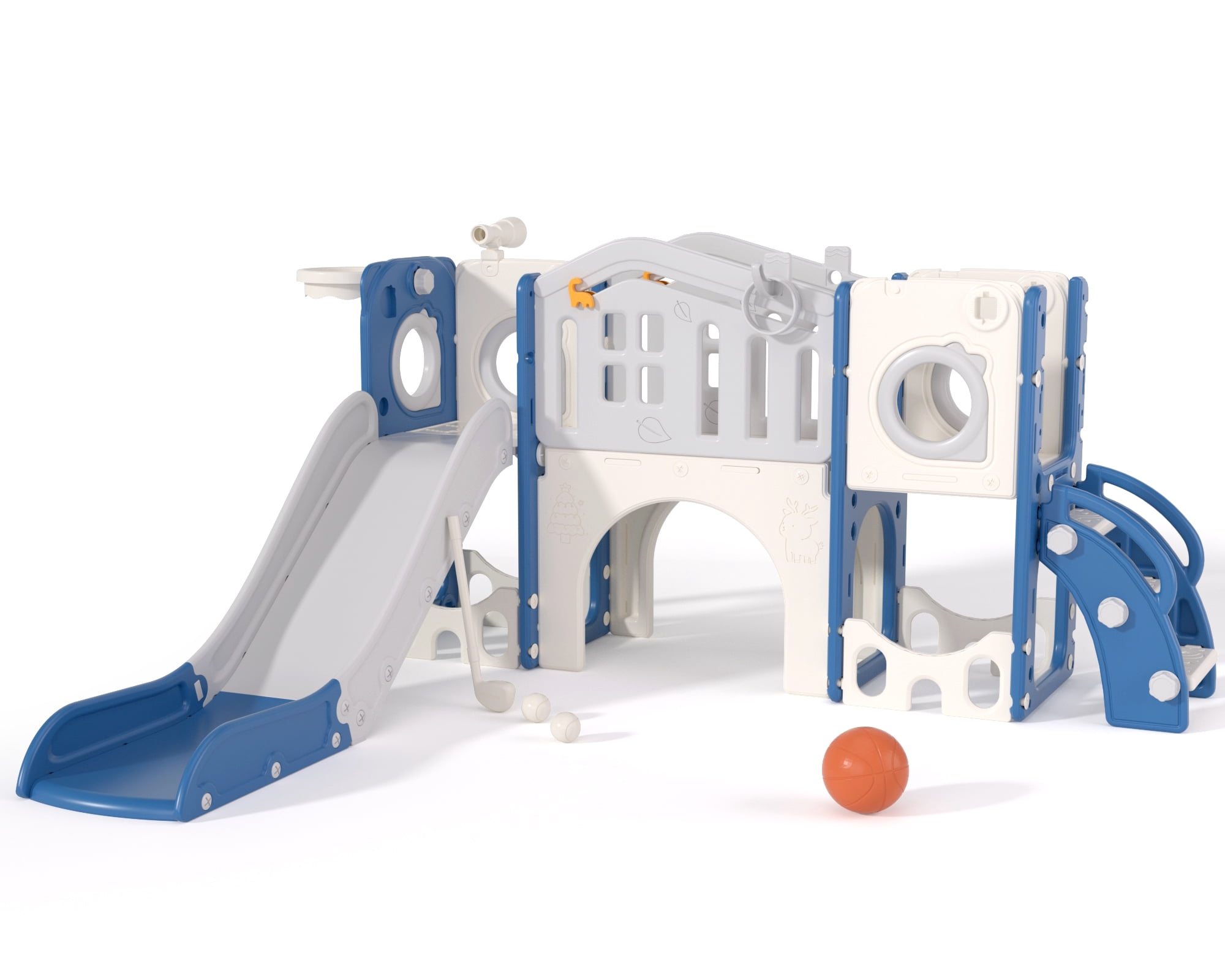 XJD 11 in 1 Toddler Slide PlaySet for kids indoor/outdoor for Toddlers Age 1-3, Blue & Gray