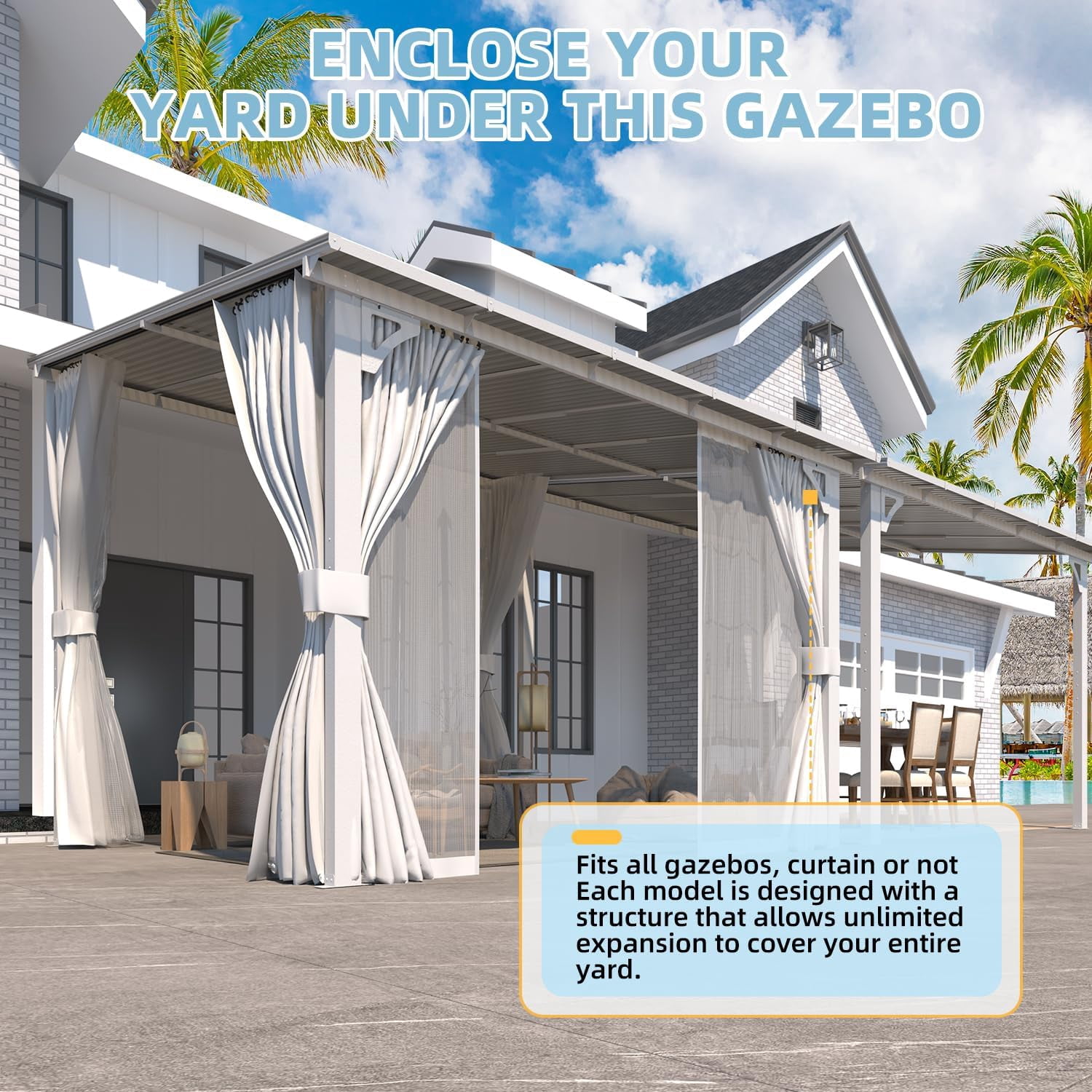 AECOJOY 8' X 8' Outdoor Lean to Gazebo for Patio on Clearance, Small Wall Mounted 8x8 Pergola with Curtains and Netting, Heavy Duty Metal Awnings for Lawn Backyard Garden Deck in White
