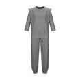 thumbnail image 3 of HBGVBA Kids 2 Piece Set Solid Color Ruffle Sleeve Crewneck Top with Pocket and Pants Casual Winter Loungewear for 4-13 Years, 3 of 5