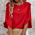 thumbnail image 5 of Timegard Womens Tops Ruffle Half Sleeve Crewneck Loose Comfy Tops Blouse Casual Summer Spring Solid Color, 5 of 7
