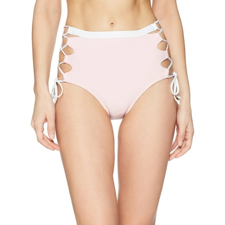 Splendid Women s High Waist Swimsuit Bikini Bottom  Color Blocked Pink  Large