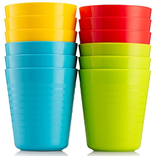 Kids Cups - Set of 12 Kids Plastic Cups - 8 oz Kids Drinking Cups