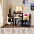 thumbnail image 3 of Vinyl Player Stand, Adjustable Guitar Stand for Acoustic Guitar, Violin, 3-Tier Turntable Stand with Vinyl Storage, Holds Up to 150 Albums, Retro Media Console Table for Living Room, 3 of 7