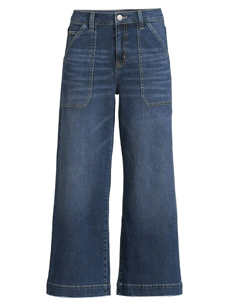 Time and Tru Women's High Rise Wide Leg Crop Utility Jeans