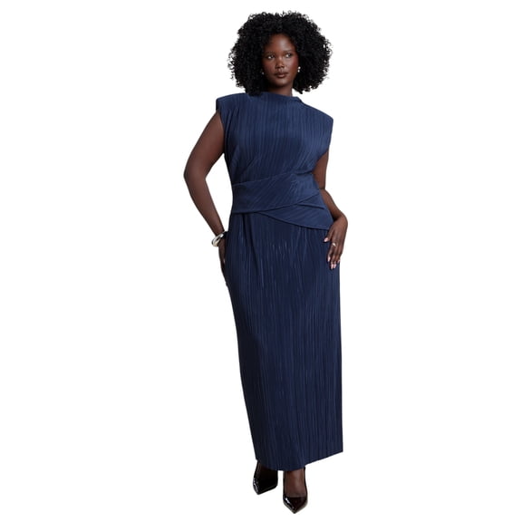 ELOQUII Women's Plus Size Draped Bodice Plisse Maxi Dress