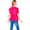 thumbnail image 5 of Women's Puff Sleeve Blouse with Delicate Crochet Cuffs and V-Neckline- Fuchsia,X Large, 5 of 7