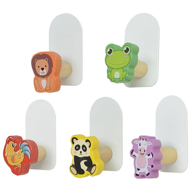 5pcs ganchos de pared de animales ganchos de pared de madera ganchos pegajosos ganchos colgantes