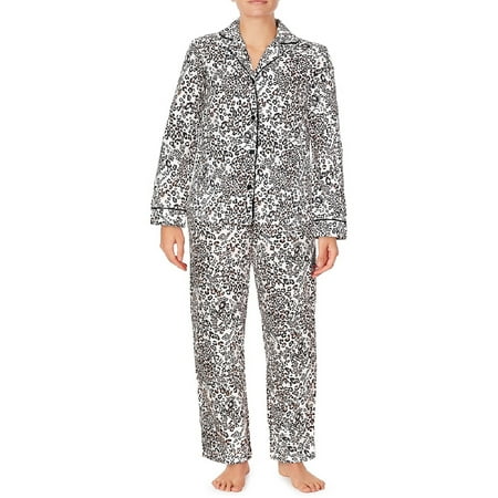Clair De Lune Long Sleeve Collared Animal Print Pajamas (Women's) 2 Piece Set