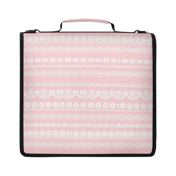 Zipper Binder with Shoulder Strap 2 inch 3 Ring Waterproof File Folder Organizer Bag 500 Sheet White Lace Pattern