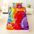 thumbnail image 4 of Manfei Cartoon Rainbow Twin Sheets, Ink Tie Dye Bedding, Red Orange, 3pcs, 1 Flat Sheet, 1 Fitted Sheet and 1 Pillowcase, 4 of 6