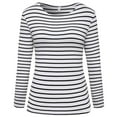 thumbnail image 3 of Blouses for Women Dressy Casual Striped Color Block Long Sleeved Crewneck Pullover Tunics Stretch Comfy Classic Fit Tee Blouses, 3 of 4
