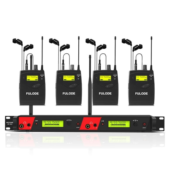 MIZISNR Wireless in Ear Monitor System, 2 Channel 4 Bodypacks Pro Mono IEM System for Musicians, Metal Rack Mount Monitor w/ 2x40 UHF Frequencies, 330ft Range for Band, Stage or Studio (IME-4000)