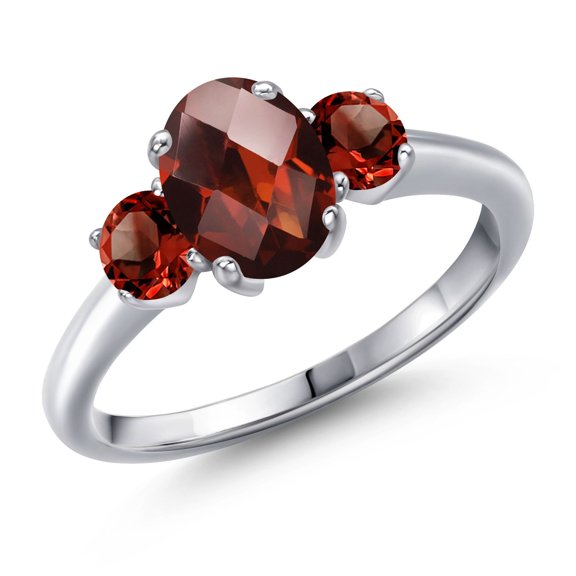 Gem Stone King 2.27 Ct Oval Checkerboard Red Garnet 925 Sterling Silver Ring