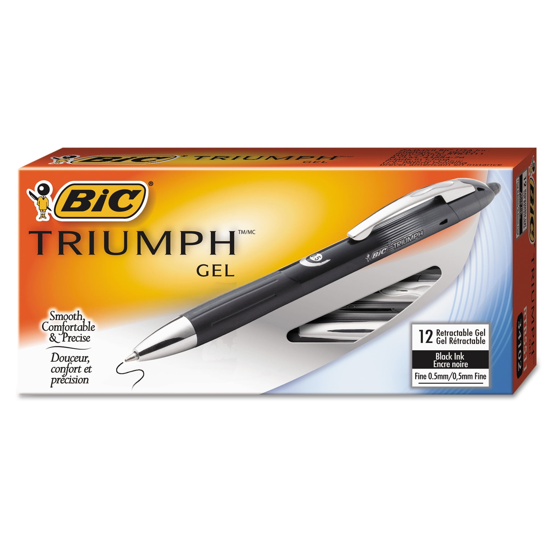BIC Triumph Retractable Gel Roller Ball Pen, Black Ink, .5mm, Fine