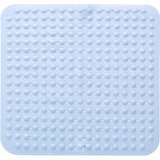 Alfombrilla de ducha antideslizante, 48 x 48 cm, alfombrilla antideslizante con ventosas, lavable a máquina, cuadrada, azul claro
