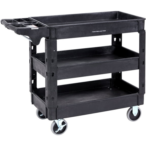 VEVOR Plastic Service Utility Cart, Support up to 550lbs Capacity, Heavy Duty Tub Storage Cart W/Deep Shelves, Multipurpose Rolling 3-Tier Mobile Storage Organizer, for Warehouse Garage