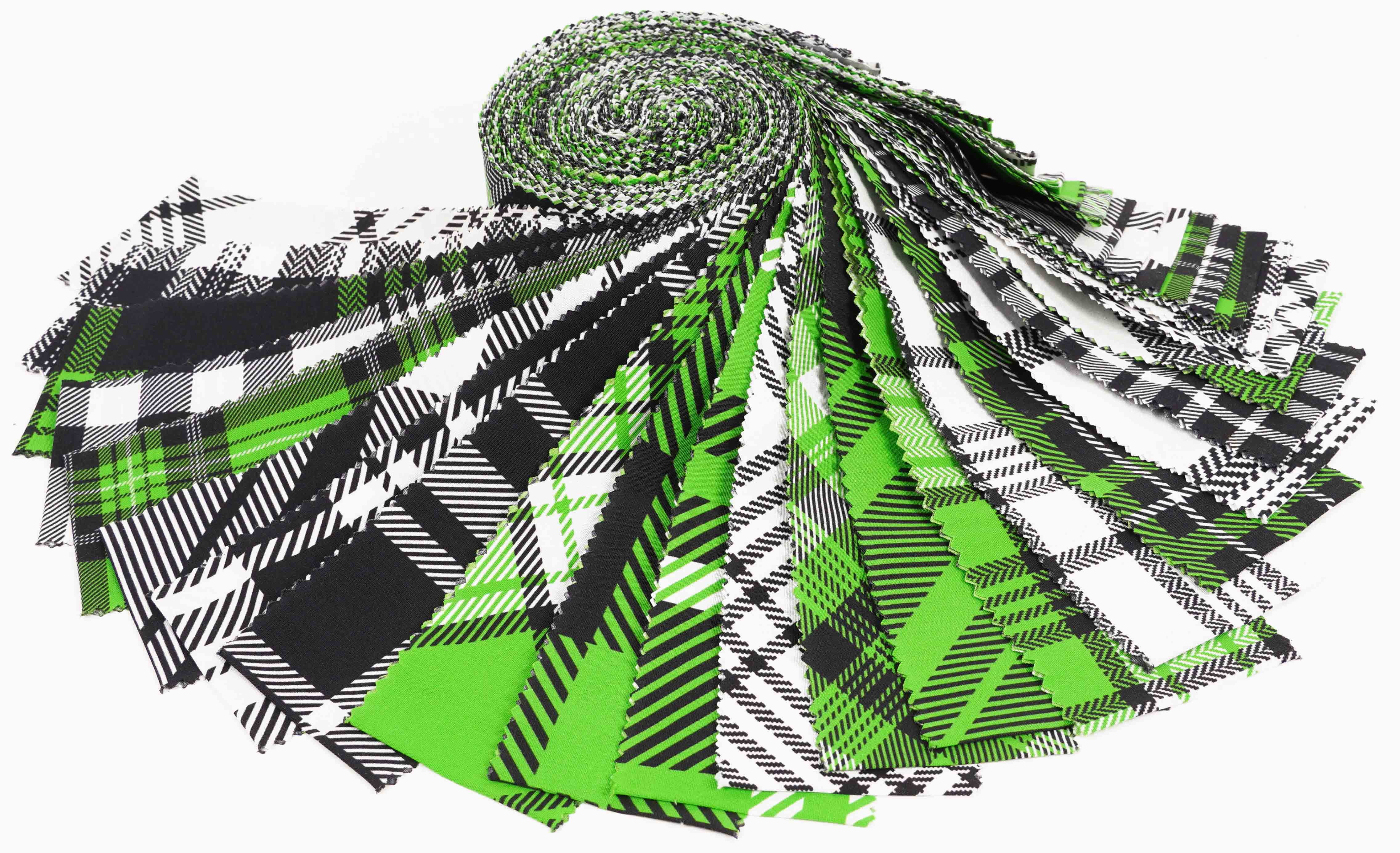Soimoi 40Pcs Check & Tartan Print Cotton Precut Fabrics For Quilting Craft Strips 2.5x42inches Jelly Roll - Green & Black