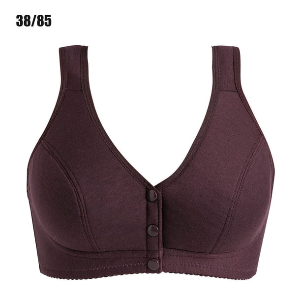 Sonducket Sujetador de algodón TureClos para mujeres de mediana edad, sujetador de algodón sin aros, cierre frontal de talla grande, Bralette Ropa interior morado oscuro 38/85