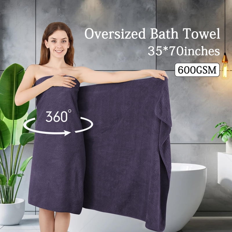 Ultra Soft Bath Towels, 4 Pack Dark Purple Oversized Bath Sheet Set by Muddy Cat Home - 600 GSM