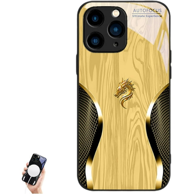 Urgalaxy Personalized Dragon Glass Phone Case, for iPhone 16/15/14/13/12/11 Plus Pro Max, Magnetic Design Full Coverage Anti-Drop Phone Case (for iPhone 13 Mini,Yellow)