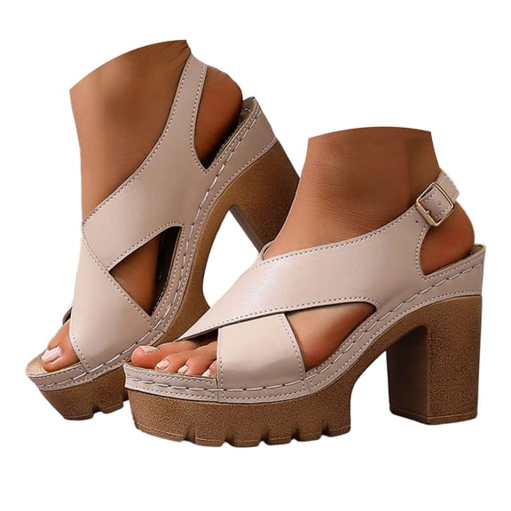 Rokment Women's Platform Chunky Block High Heels Dressy Sandals Fashion Casual Cross-Band Comfortable Summer Heeled Dress Pumps for Business Office