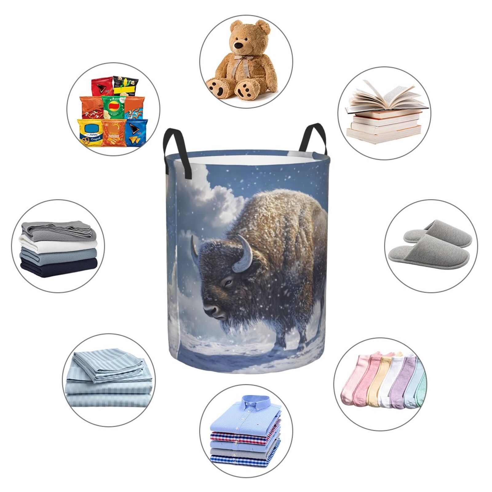 Large Laundry Basket with Handles - Full Moon Snowy Yak Kids Baby Dirty Clothes Laundry Hamper for Bedroom Aesthetic