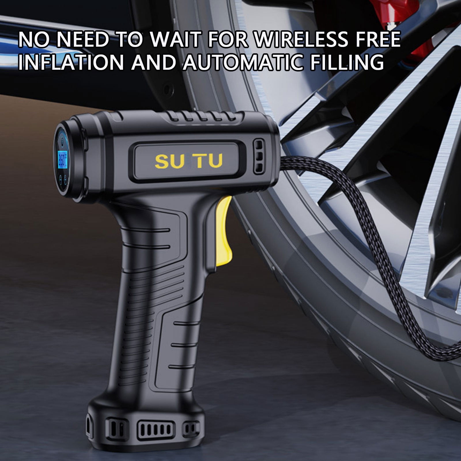 GERsome Tire Inflator, Car Tire Pump With Rechargeable Lithium Battery, Car Power Adapter, Digital Pressure Gauge, Wireless Car Pump