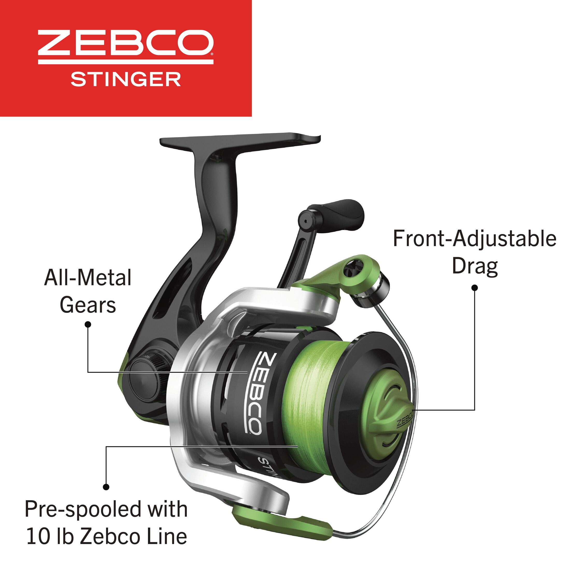 Zebco Stinger Spinning Reel and Fishing Rod Combo, 6-Foot 6-Inch Fishing Pole, Size 30 Reel, Silver/Black