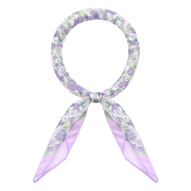 INSPIRE CHIC Bufandas Cuadradas Impresas con Rayas Florales para Mujeres, Pañuelo de Cabeza de Gasa de Algodón Mezclado Púrpura 58x58cm