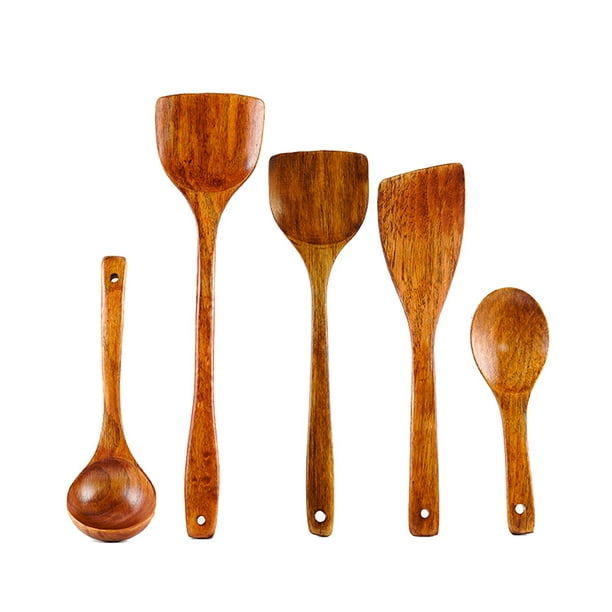 5Pcs/Set Kitchen Cooking Utensils Wooden Holes Ladle Scoop Spatulas