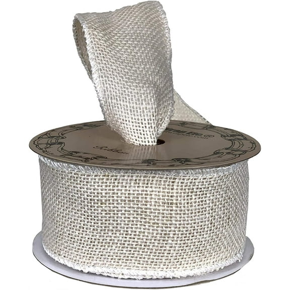 Beige Fabric Burlap Woven Ribbon - 2 1/2" x 10 Yards, Wired Edge, Ivory Christmas Tree Ribbon for Crafts, Rustic Jute Wedding Embellishments, Holiday Decor, Wreath, Thanksgiving, DIY