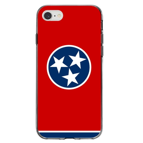 DistinctInk Clear Shockproof Hybrid Case for iPhone 7 8 SE (2020 Model) 4.7" Screen TPU Bumper Acrylic Back Tempered Glass Screen Protector - Tennessee State Flag - US State Flag