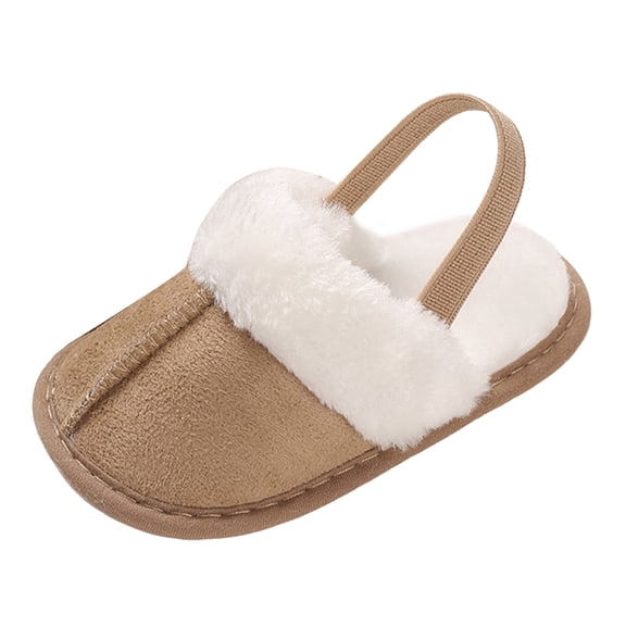 Infant Baby Boys Girls Slip On House Slippers with Elastic Back Strap Lighteight Toddler Slippers Faux Furry Lined Non Slip Slides Shoes Brown Size 4.5 Infant