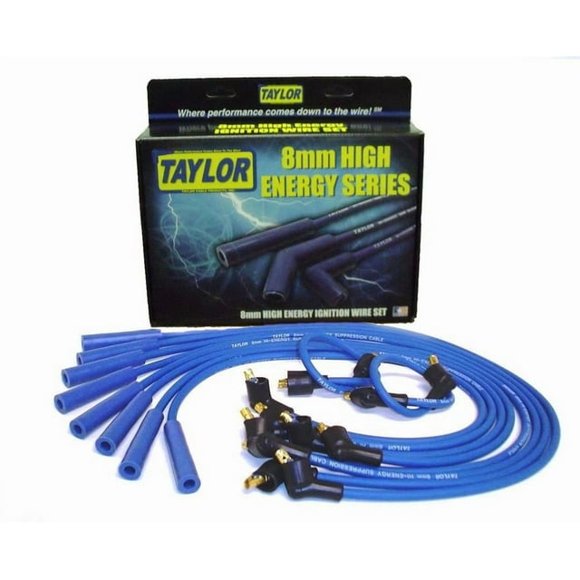 Taylor Cable Spark Plug Wire Set 64671 High Energy Custom; Pre Assembled; Blue; 8 Millimeter Diameter; Silicone; Resistor Core; Socket Distributor End; 350 Ohms Per Foot Resistance