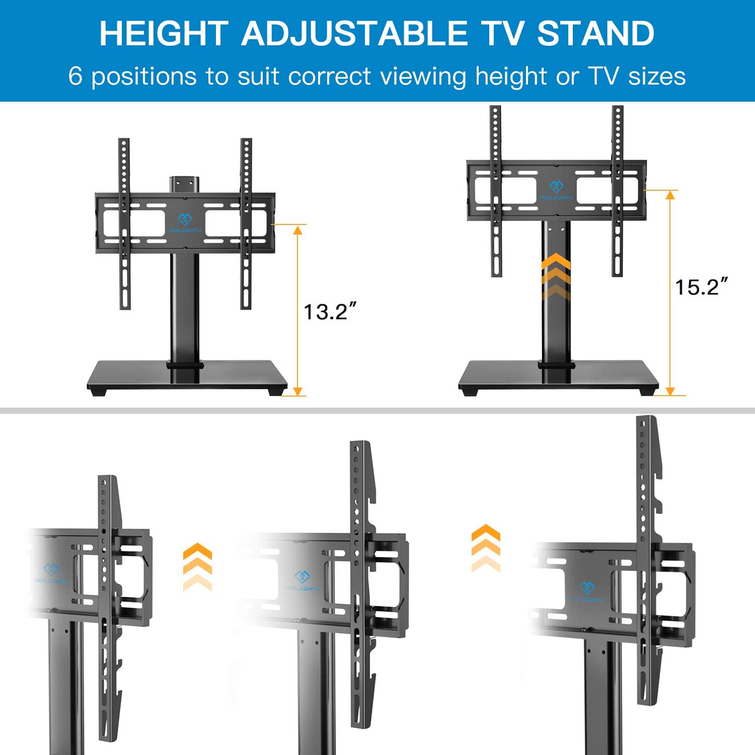 PERLESMITH Swivel Universal TV Stand / Base - Table Top TV Stand for 32-55 inch LCD LED TVs - Height Adjustable TV Mount Stand with Tempered Glass Base, VESA 400x400mm, Holds up to 88lbs - image 3 of 3
