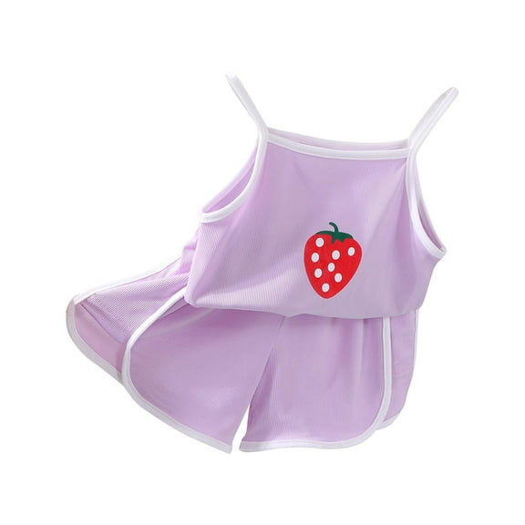 Generic Boys Girls Strawberry Print Outfits Summer Lightweight Breathable Tank Tops and Sports Shorts 2 Piece Set Suits for Kids 0-8 Years