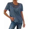 thumbnail image 2 of Women'S Short Sleeve Tunic Tank Tops Casual Lace Shirt Blouses Blue M, 2 of 9