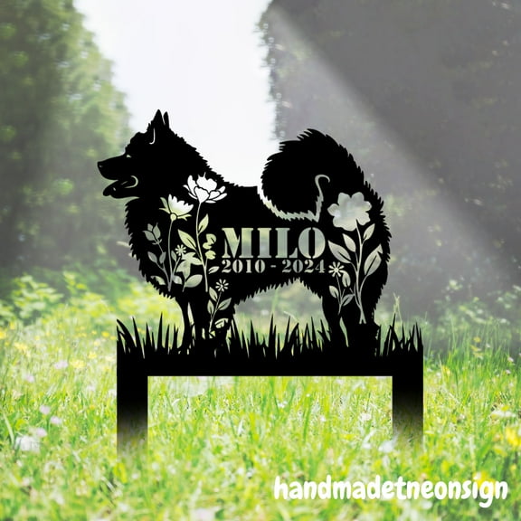 Handmadetneonsign American Eskimo Dog Memorial Stake, Dog Metal Stakes, Dog Grave Garden Yard Stake 040109