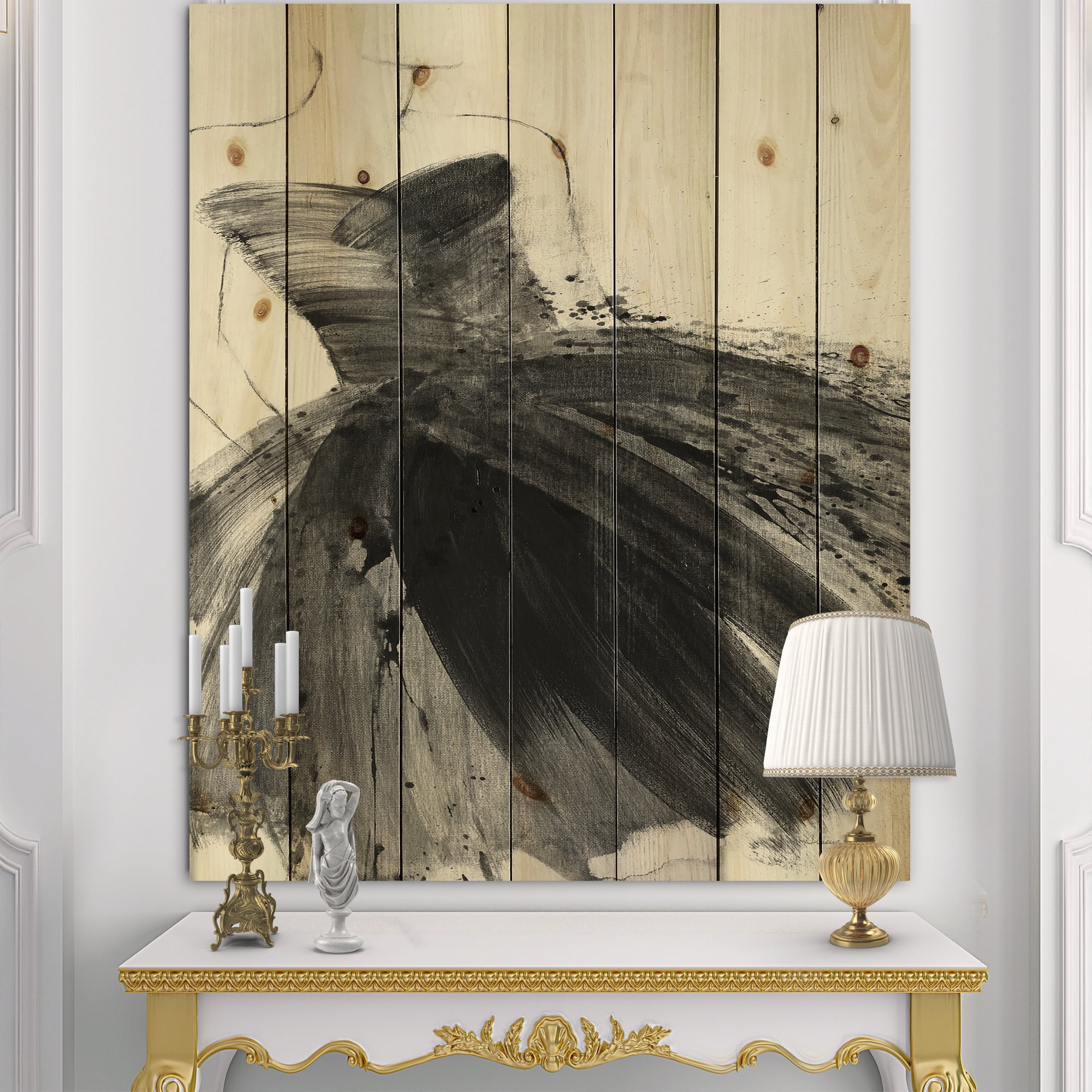 Designart 'Fashion and Glam Feminine III' Fashion Figures Print on Natural Pine Wood