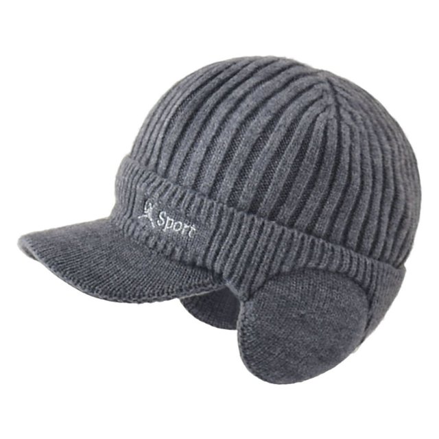 MesaSe Wide Brim Letter Print Ribbed Baseball Cap Men Ear Protection Winter Knitted Hat Costume Accessories