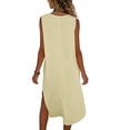 thumbnail image 6 of Miluxas Womens Tshirt Dress Summer Casual Scoop Neck Sleeveless Tank Dress Side Slit Swing Solid Dress Vacation Beach Sundress with Pockets Beige, 6 of 6