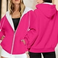 thumbnail image 2 of LIIPEE Women Hoodies Casual Solid Color Long Sleeve Hooded Zip Up Top With Pockets Woman Trendy Birthday Wedding Weekend Sweatshirts,Hot Pink,L, 2 of 5