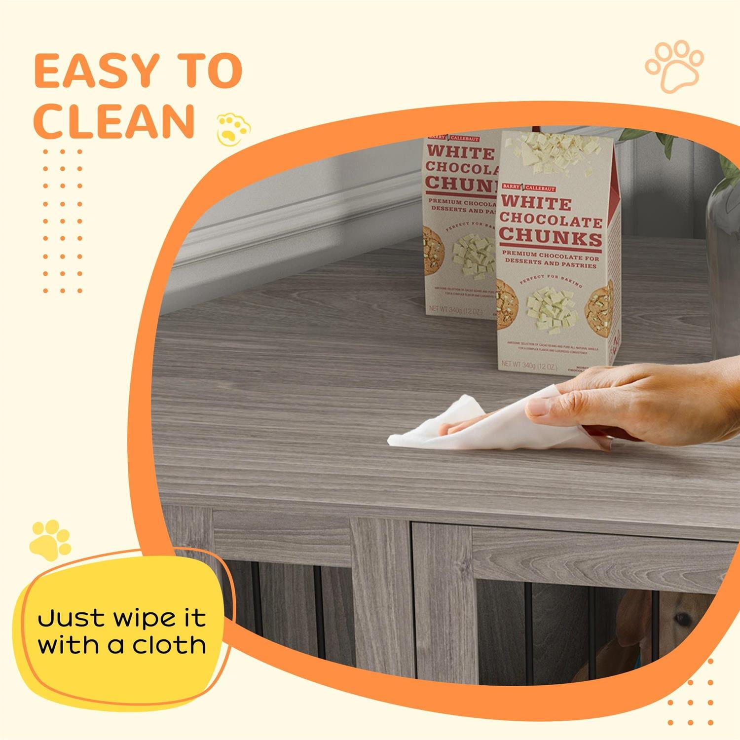 Pefilos 45" Corner Dog Crate Furniture with Cushion, Wooden Kennel Table, Indoor Dog House for Large Dogs, Gray