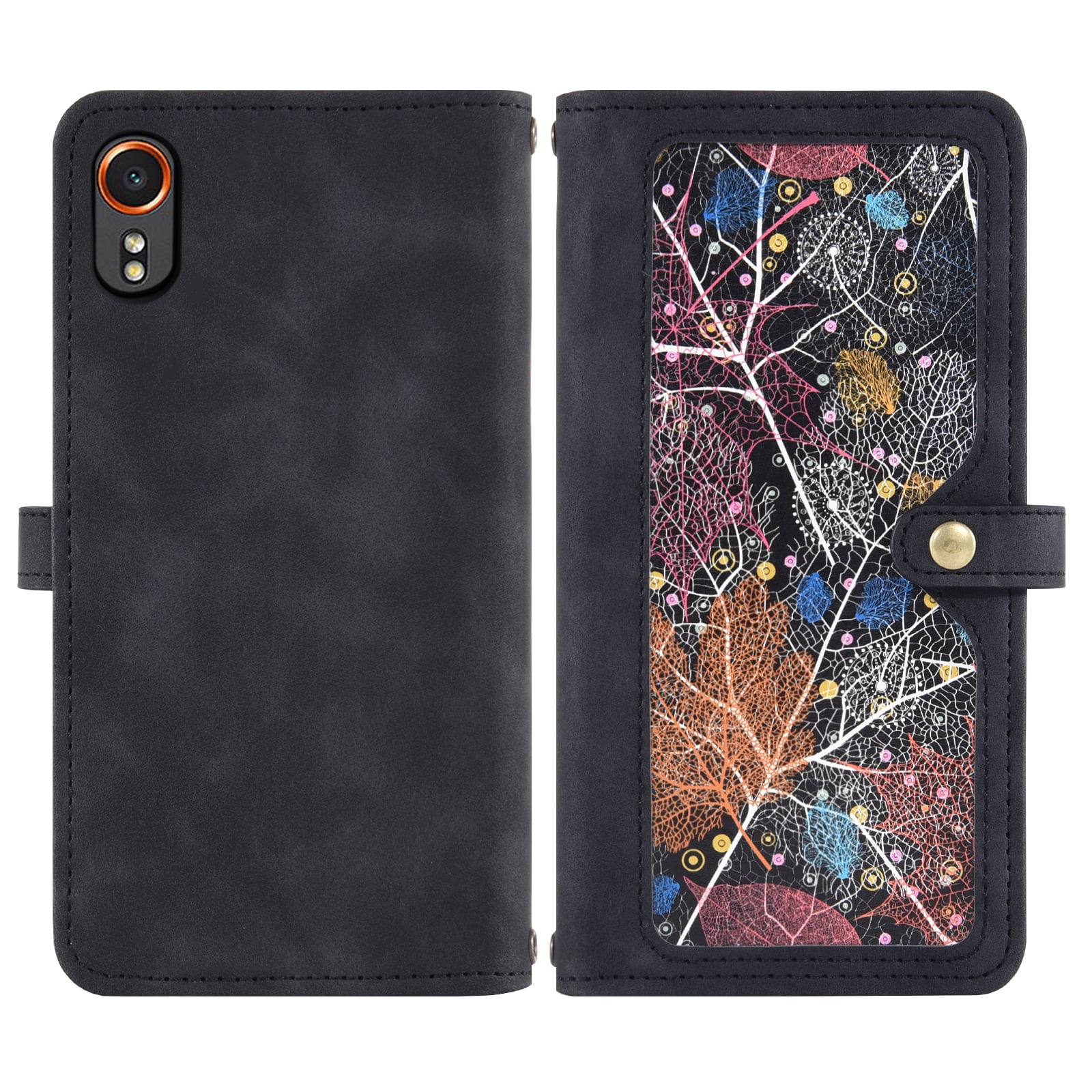 Asuwish Phone Case for Samsung Galaxy Xcover 7 Wallet Cover With Tempered Glass Screen Protector Crossbody Wrist Strap Flip Pattern Zipper Credit Card Holder Stand Slot Cell Xcover7 Women Men Black