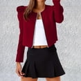 thumbnail image 2 of Liquidation de Chemises pour Femmes Chemises pour Femmes en Mélange Couleur Unie Col Rond Fermeture Éclair Veste Bouffante à Manches Longues pour Femmes, 2 of 4